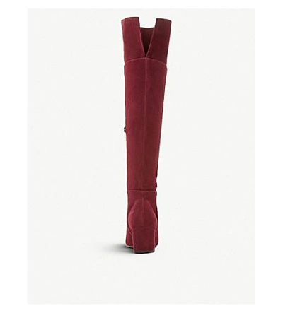 Shop Dune Spears Knee High Suede Heeled Boots In Burgundy-suede