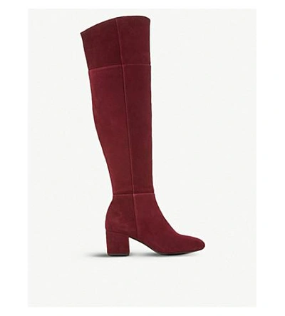 Shop Dune Spears Knee High Suede Heeled Boots In Burgundy-suede