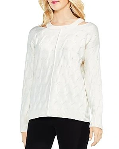Shop Vince Camuto Cutout Cable Sweater In Antique White