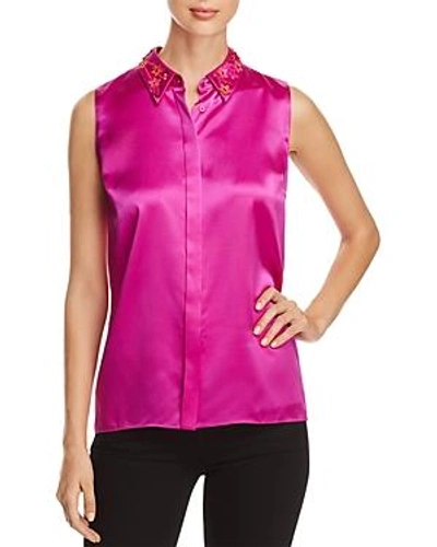 Shop Elie Tahari Wren Embellished Collar Silk Blouse - 100% Exclusive In Pink Passion