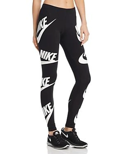 Shop Nike Logo Print Leggings In Black/white