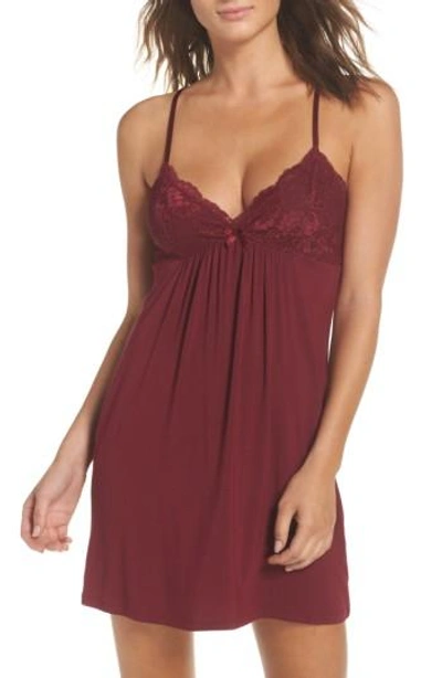 Shop Pj Salvage Lace Racerback Jersey Chemise In Burgundy