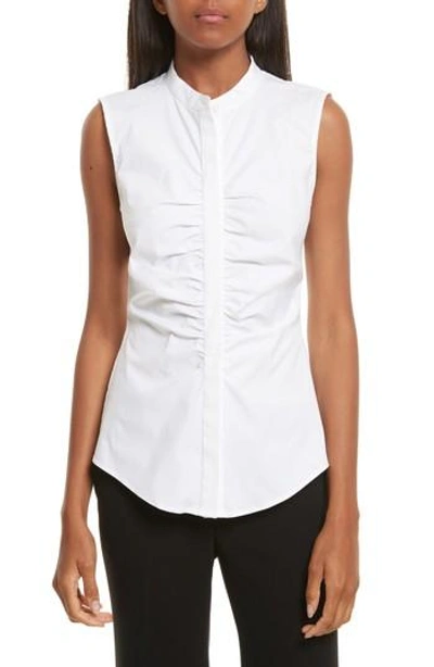Shop Theory Ruched Fitted Stretch Cotton Blouse In White