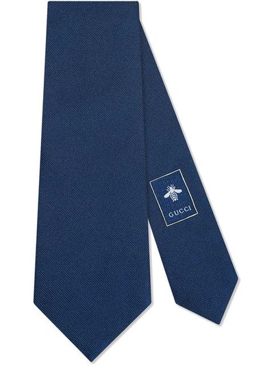 Shop Gucci Kingsnake Underknot Silk Tie In Blue