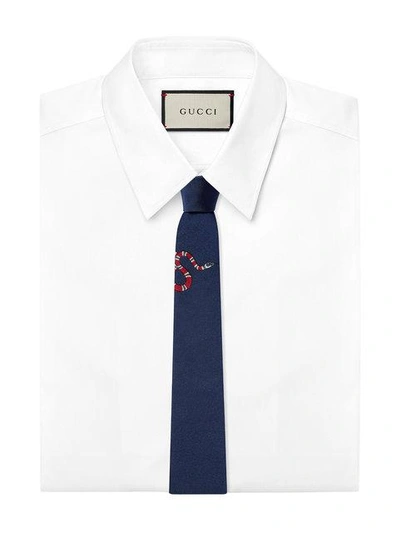 Shop Gucci Kingsnake Underknot Silk Tie In Blue