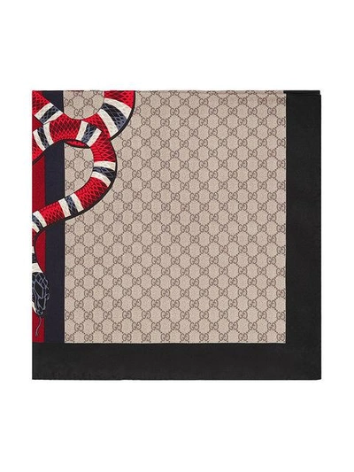 Shop Gucci Web And Kingsnake Print Gg Silk Scarf In Neutrals