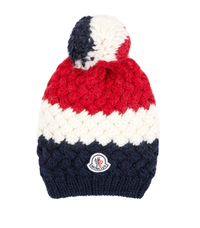 Shop Moncler Striped Bobble Hat In Blue