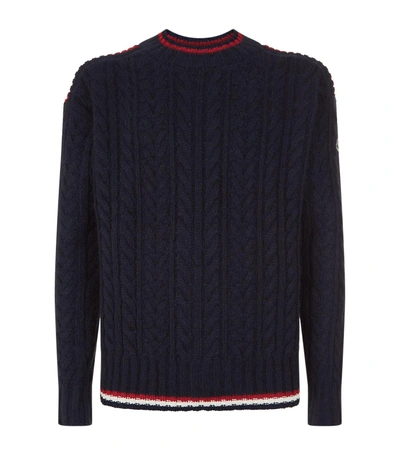 Shop Moncler Multi-textured Cable Knit Sweater In Navy