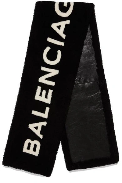 Shop Balenciaga Intarsia Shearling Scarf In Black