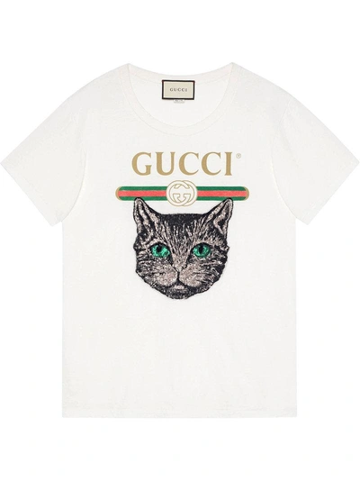 Shop Gucci Logo T-shirt With Mystic Cat