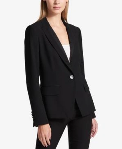 Shop Dkny Single-button Tuxedo Blazer In Black