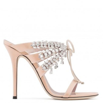 Shop Giuseppe Zanotti - Satin Mule With Crystals Madelyn In Pink