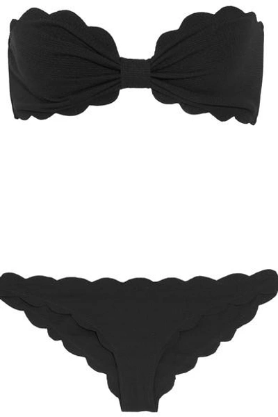 Shop Marysia Antibes Scalloped Bandeau Bikini Top In Black