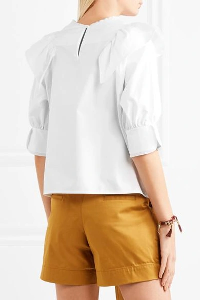 Shop Atlantique Ascoli Dimanche Ruffled Cotton-poplin Blouse In White