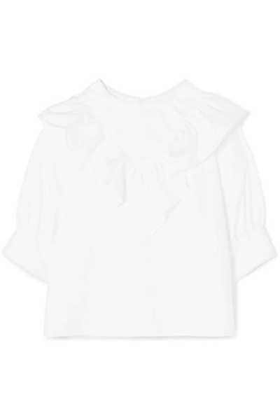 Shop Atlantique Ascoli Dimanche Ruffled Cotton-poplin Blouse In White