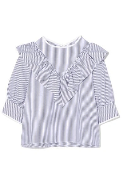 Shop Atlantique Ascoli Dimanche Ruffled Striped Cotton-poplin Blouse In Blue