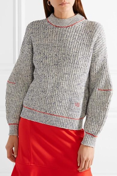 Shop Victoria Beckham Embroidered Cotton And Wool-blend Sweater In Blue