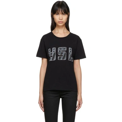 Shop Saint Laurent Black Ysl Logo T-shirt In 9787 Noir/n