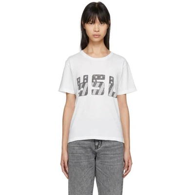 Shop Saint Laurent White Ysl Logo T-shirt