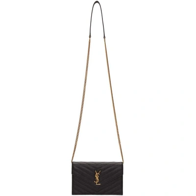 Shop Saint Laurent Black Quilted Monogram Envelope Chain Wallet Bag
