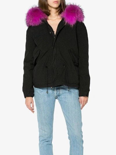 Shop Mr & Mrs Italy Mini Fur Lined Parka Jacket In Black