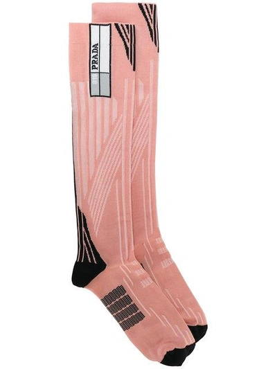 Shop Prada Geometric Intarsia Socks - Pink & Purple