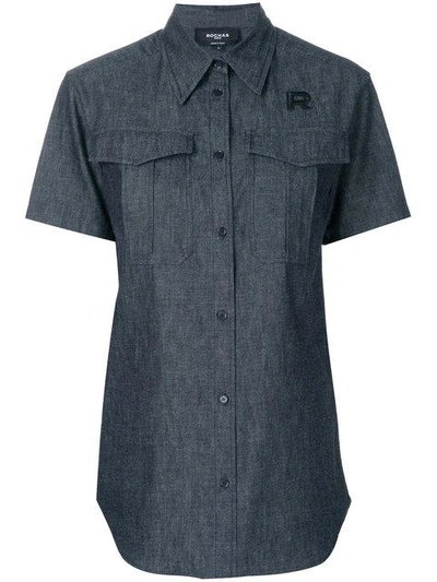 Shop Rochas Short Sleeve Denim Shirt In Black