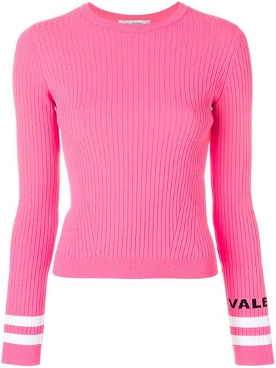 Shop Valentino Ribbed Logo Cuff Top - Pink
