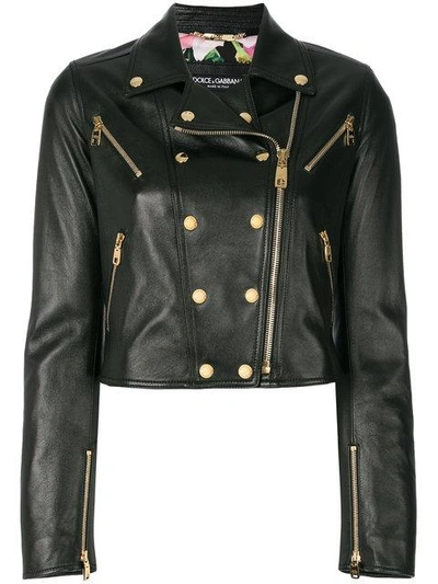 Shop Dolce & Gabbana Studded Leather Biker Jacket In Black