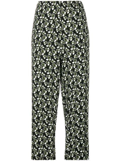 Shop Marni Floral Printed Trousers In Black