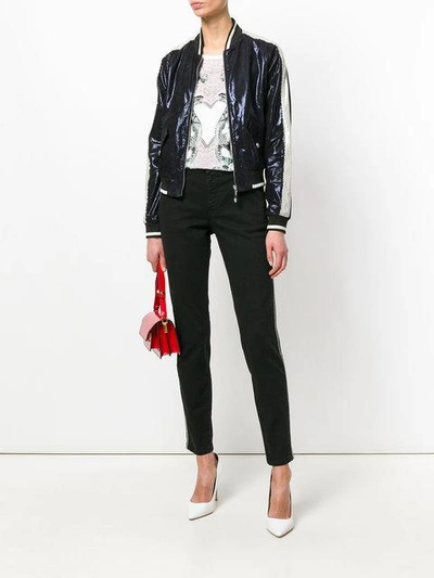 Shop Just Cavalli Metallic Bomber Jacket - Blue