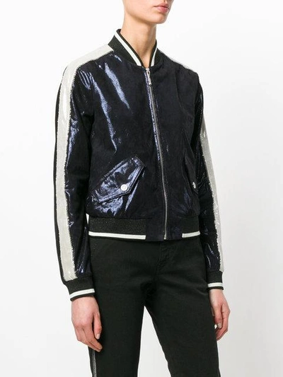 Shop Just Cavalli Metallic Bomber Jacket - Blue