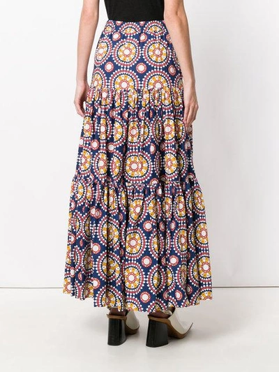 Shop La Doublej Patterned Tiered Long Skirt In Blue