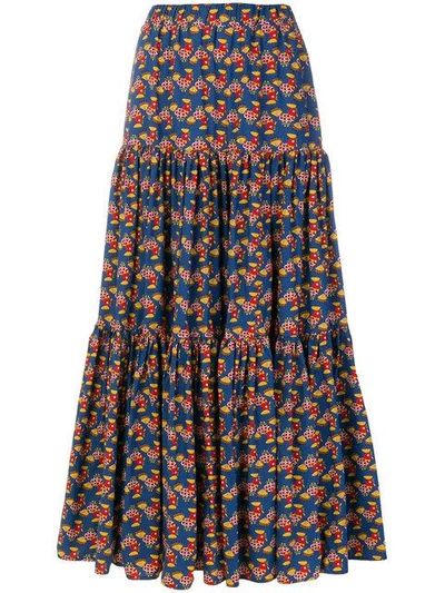 Shop La Doublej Patterned Skirt In Blue
