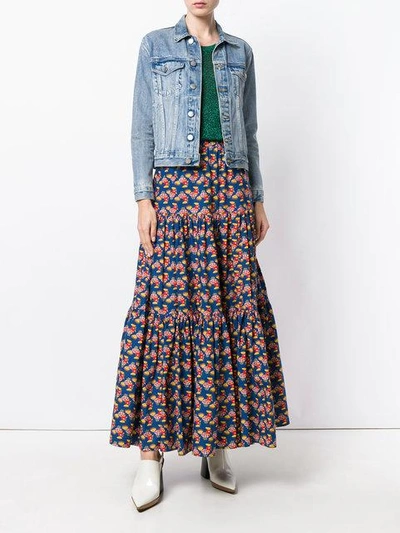 Shop La Doublej Patterned Skirt In Blue