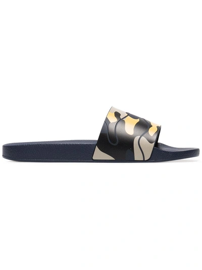 Shop Valentino Camouflage Pool Slides In Blue