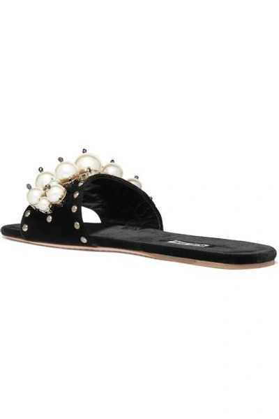 Shop Miu Miu Embellished Velvet Slides In Black