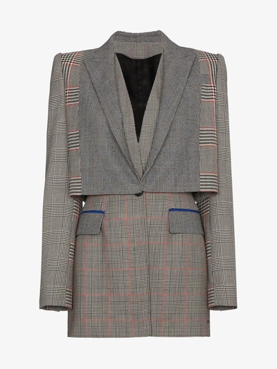 Shop Alexander Mcqueen Prince Of Wales Checked Wool Blazer In Grey