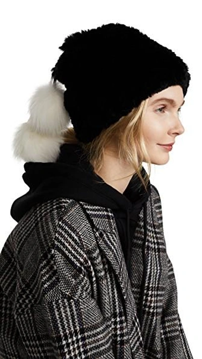 Shop Adrienne Landau Fur Pom Pom Hat In Black/white