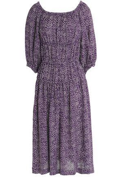 Shop Sonia Rykiel Woman Off-the-shoulder Printed Linen Midi Dress Violet