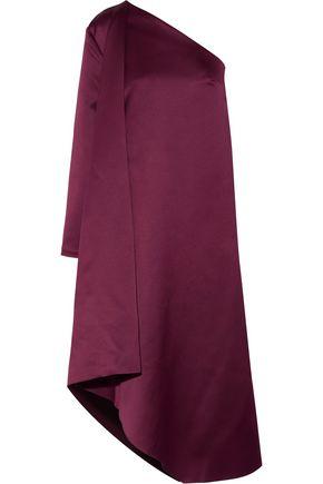 burgundy one shoulder draped midi dress