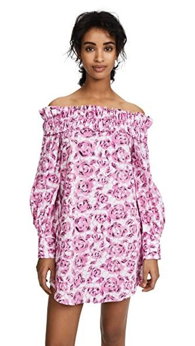 Shop Jourden Flora Off Shoulder Dress In Pink Multi