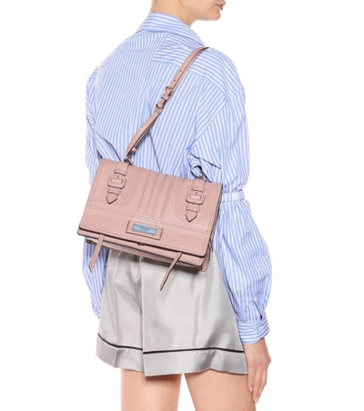 Shop Prada Etiquette Leather Shoulder Bag In Pink