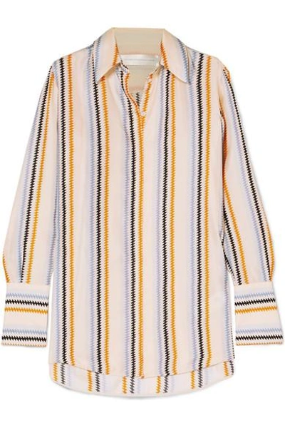Shop Victoria Victoria Beckham Striped Silk-satin Shirt In Beige