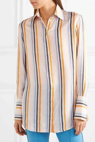 Shop Victoria Victoria Beckham Striped Silk-satin Shirt In Beige