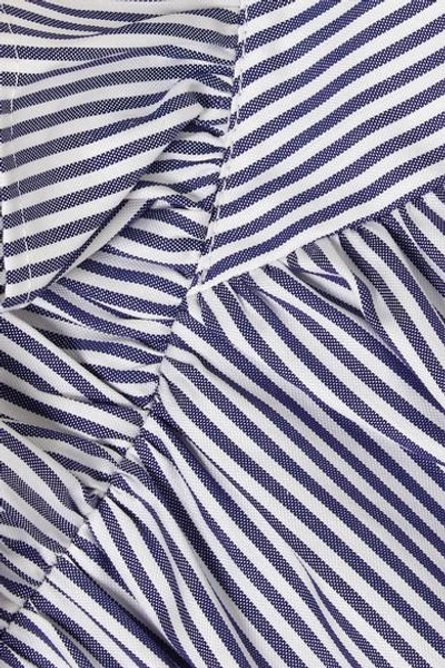 Shop Atlantique Ascoli Mardi Ruffled Striped Cotton-poplin Top In Blue