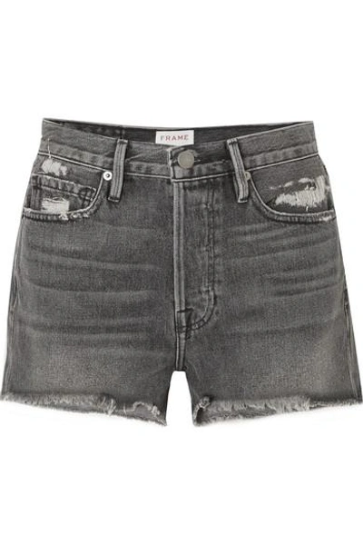 Shop Frame Rigid Re-release Le Original Distressed Denim Shorts In Gray