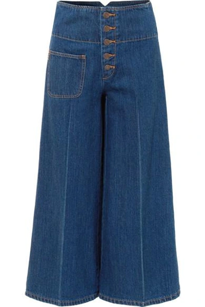 Shop Marc Jacobs Cropped High-rise Wide-leg Jeans In Blue