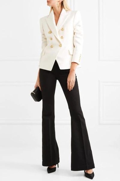 Shop Balmain Double-breasted Wool-twill Blazer In Ivory