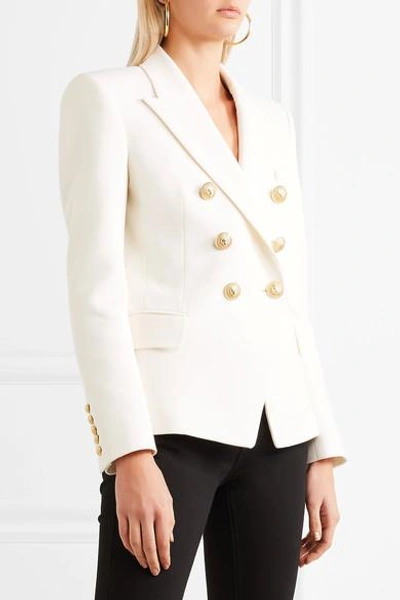 Shop Balmain Double-breasted Wool-twill Blazer In Ivory